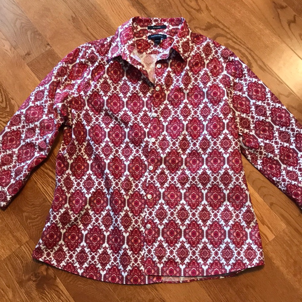 Lands End no iron supima 3/4 length button up